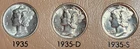 1935 P Philadelphia 1935 D Denver 1935 S San Francisco Mercury Dimes Silver 10C