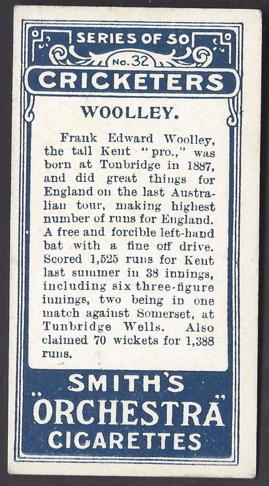 SMITH - CRICKETERS (1-50) - #32 WOOLLEY - Image 2 of 2