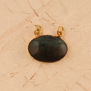 Authentic Elegant Oval Shape Natural Labradorite Gold Plated Double Loop Pendant Jewelry