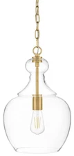 Bakerston 1-Light Brushed Brass Hanging Pendant with Clear Glass Shade