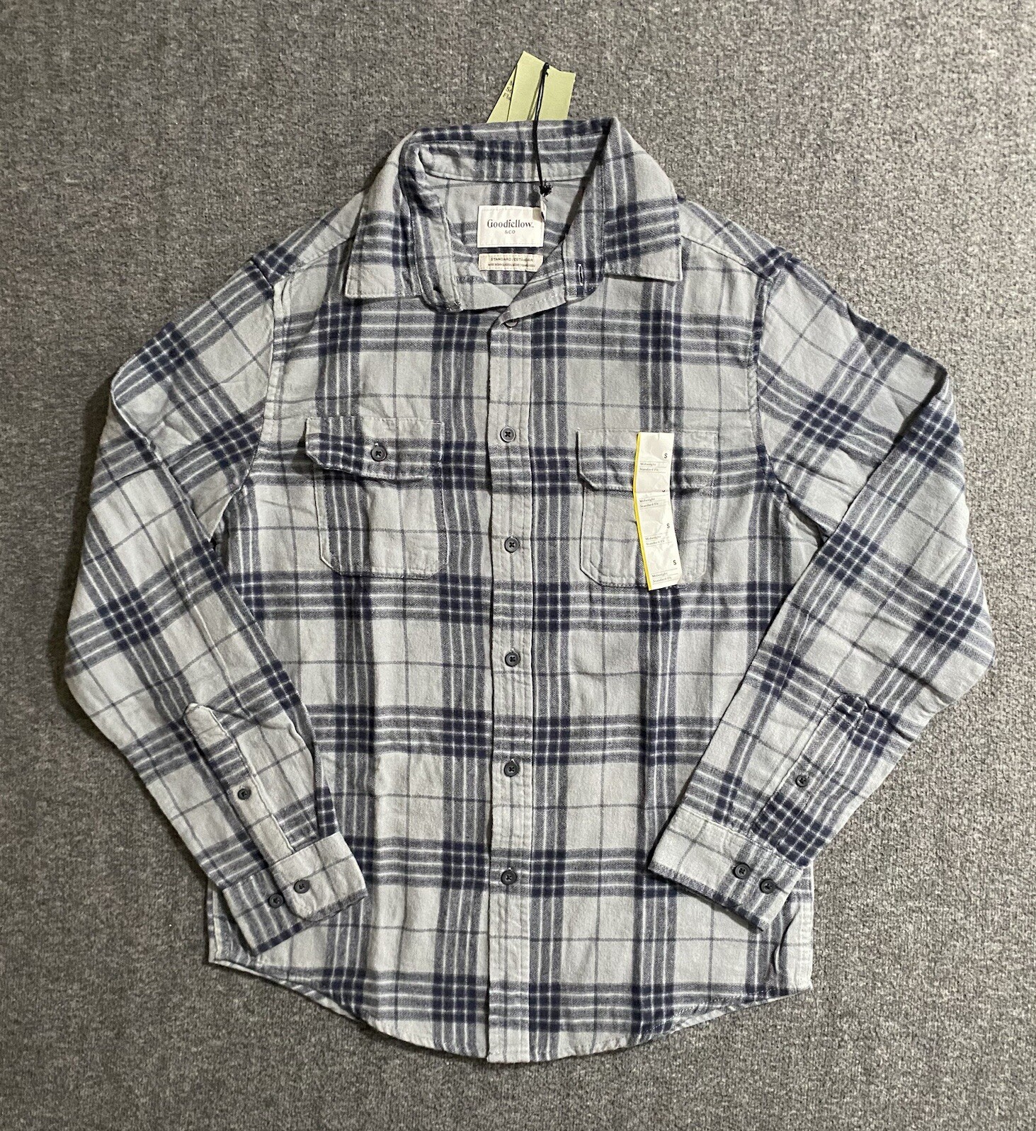 Goodfellow & Co Mens Gray Black Plaid Flannel Shirt Standard Fit Size S