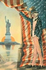 Wall Art Print Uncle Sam Viewing Statue of Liberty, 24" X 36"