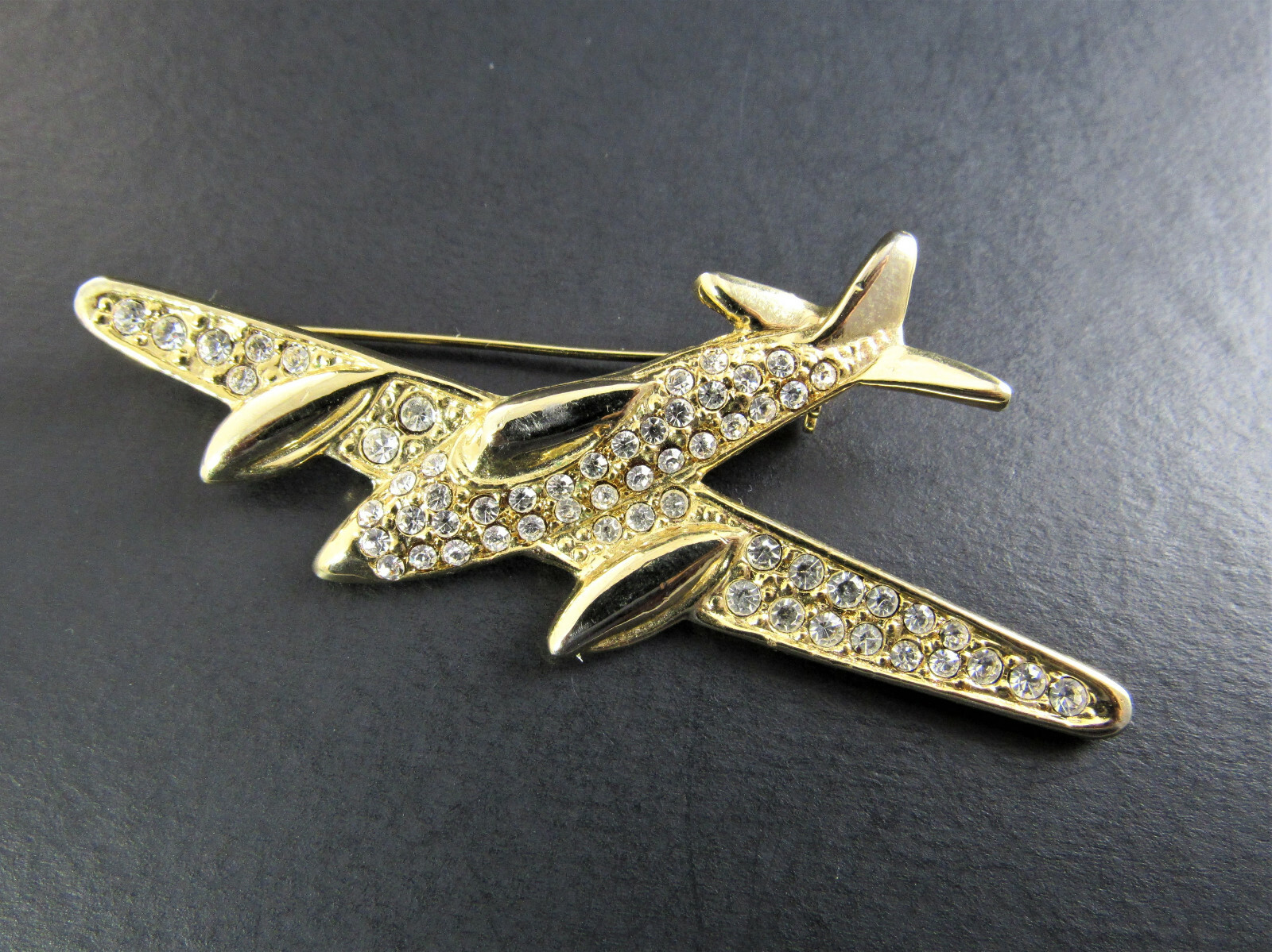 GOLD TONE BROOCH PIN AIRPLANE CLEAR RHINESTONES (BR31) eBay