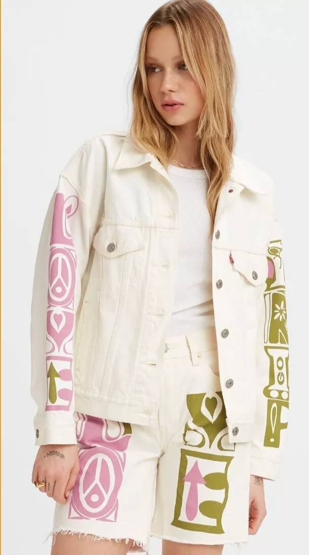 Levi's white denim jacket womens sales