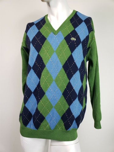 Blue Argyle Wool V-Neck Sweater sz 