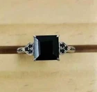 2.5Ct Princess Cut Black Onyx Lab Created Diamond 14K White Gold FN Wedding Ring