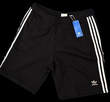 MENS ADIDAS FRENCH TERRY 3 STRIPE SHORTS BLACK/WHITE IU2337 SIZE L