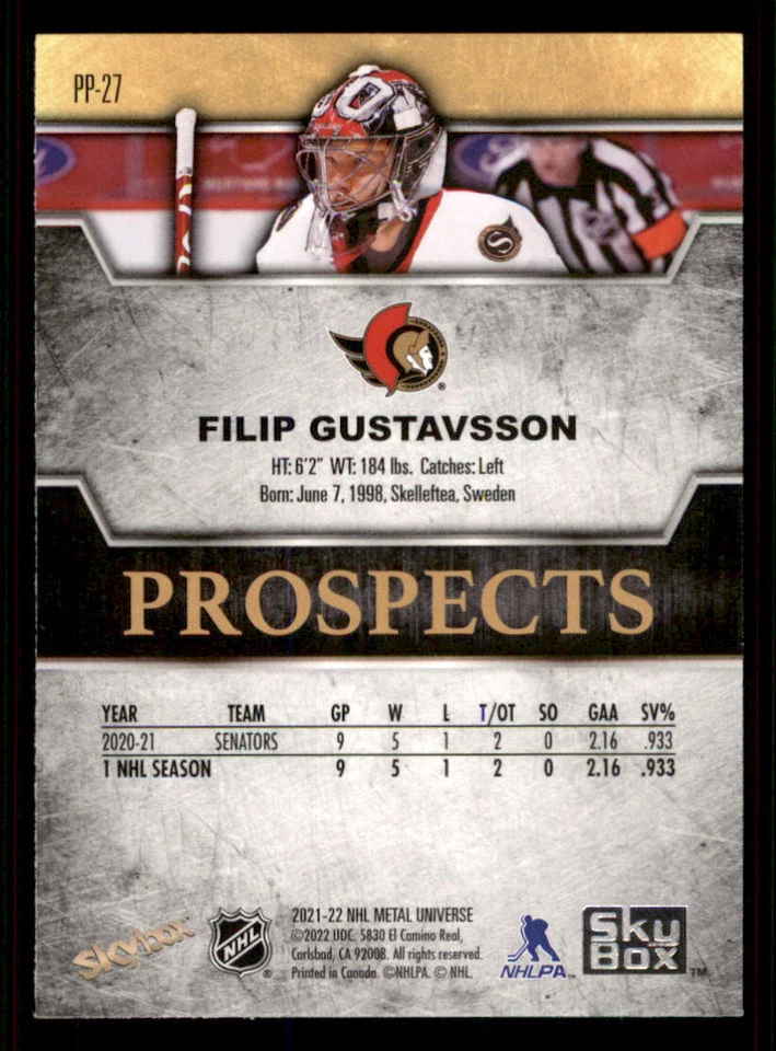 2021-22 Metal Universe Skybox Premium Prospects #PP27 Filip Gustavsson - Image 2 of 2