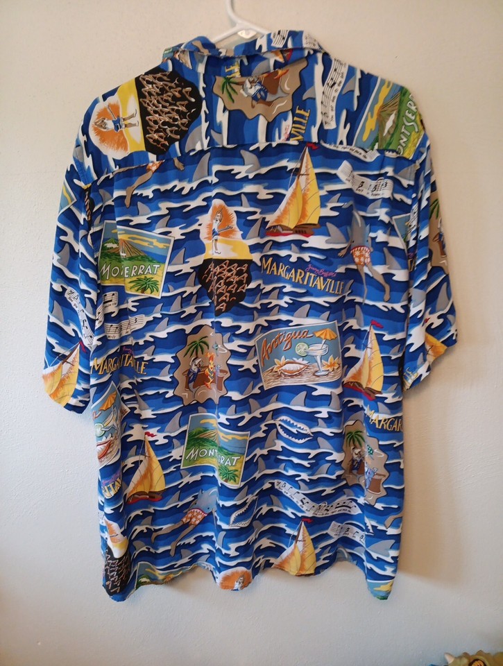 REYN SPOONER Mens XXL Hawaiian Shirt Jimmy Buffett Margaritaville Shark