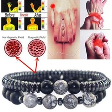 Unisex Magnetic Bracelets Beads Hematite Stone Therapy Health Care Weight Loss