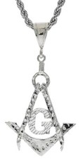 Large Masonic G Dia. Cut Pendant 22" 4mm Stainless Steel Rope Chain D-8