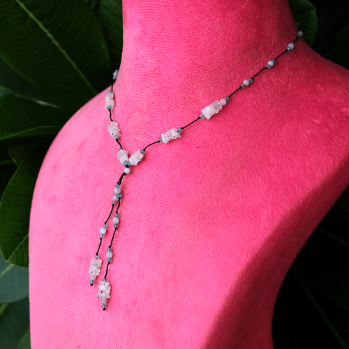 Handmade Natural Rainbow Moonstone Micro Macrame Beaded Reiki Gemstone Necklace - Picture 5 of 14