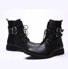 New Black Leather Formal Handmade Ankle Lace Up Military Boots For Mens
