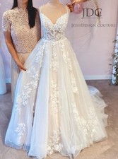Timeless Sheer Lace Wedding Dress Bridal Gown Custom made light sequins 2-28W