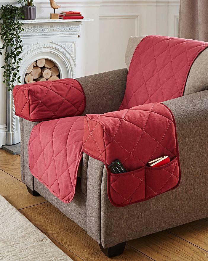 Pair Quilted Arm Rest Caps Armchair Organiser Chair Sofa Remote Control  Holder