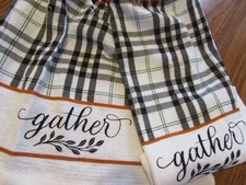 Fall Hanging Kitchen Dish Towels, Crochet Top Towel Gather Gingham Check