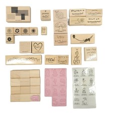 Stampin Up Stamps Lot Of 35 Wood Rubber Mounted Scrapbooking Arts Crafts Cards
