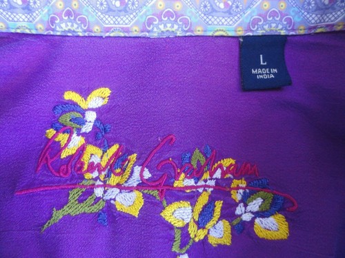 Camicia Robert Graham uomo L blu bianco viola righe cotone come nuova - Foto 2 di 7