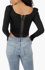 Free People Women's Willow Corset Crop Top Black L131830 Size Small NWT