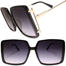 Designer Luxury Elegant Oversized Exaggerated Square Womens Sunglasses Black