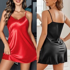 Women's Babydoll Lingerie Sexy Satin Nightgown Sleepwear Chemise Full Slip Dress