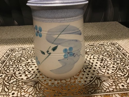 Utensilios de vajilla Studio Pottery flores esmaltadas azules firmados por GA Artist Labaire - Imagen 4 de 12