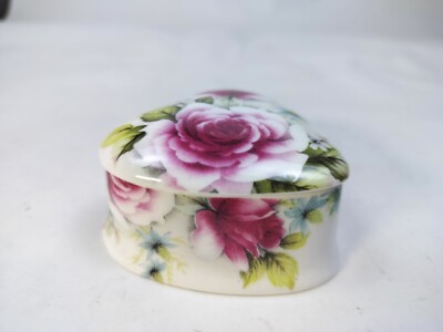 Florence Collectables Fine Bone China Heart Floral Trinket Box Made in England
