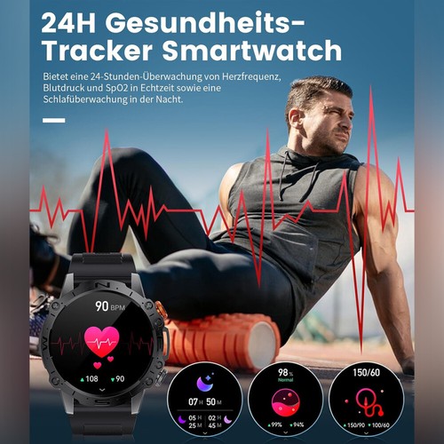 Für-Samsung Android Smartwatch Herren Taktisch Militär Bluetooth Anruf Blutdruck - Zdjęcie 7 z 17