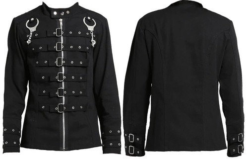 Gothic Military Band Black Punk Rock Black Men Jacket Jacket - Picture 4 of 11