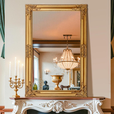 TRAHOME 24''X36'' Vintage Gold Baroque Wall Mirror, Ornate Antique Style Decorativ