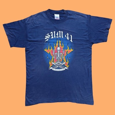 Sum 41 All Killer No Filler Y2k blau T-Shirt Größe L Bildschirm Sterne Pop Punk Totenkopf