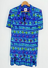 Vtg Leslie Fay Women's Sz 12 Skirt and Top Set Multicolor Floral Elastic Waist