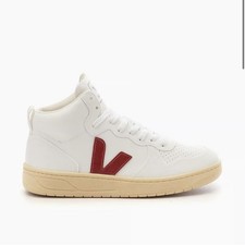 Veja V 15 Mid Top Lace Up White with Red Logo Trainers Size 38/7