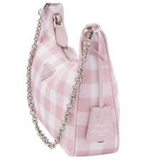 Prada Re-Edition Hobo Shoulder Bag Pink White Gingham Print Nylon [Duties Paid]