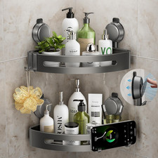 Corner Shower Caddy Suction Cup,Shower Shelves with Hooks,No Drilling Powerful U