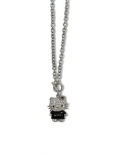 Hello Kitty Silver Tone Rhinestone Crystal Charm Pendant Toggle Cable Necklace