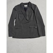 Calvin Klein Womens Gray Pinstripe Double Breasted Blazer Jacket Size 8 S97JS997