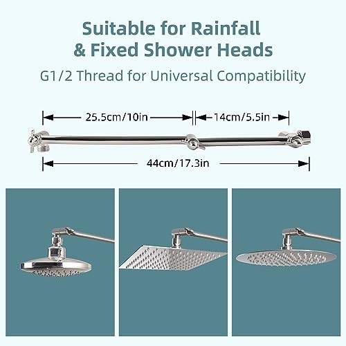  All Metal 16" Shower Head Extension Arm, Solid Brass Shower Brushed Nickel