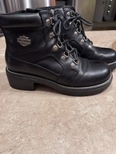 Harley Davidson Women  s Size 8 Express Lane Black Leather Biker Zip Boots 84008