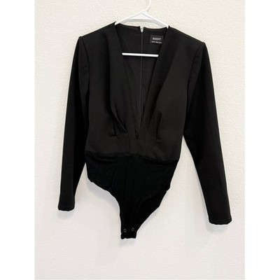 Bardot Black Tie Waist Deep V-Neck Long Sleeve Bodysuit Size 8