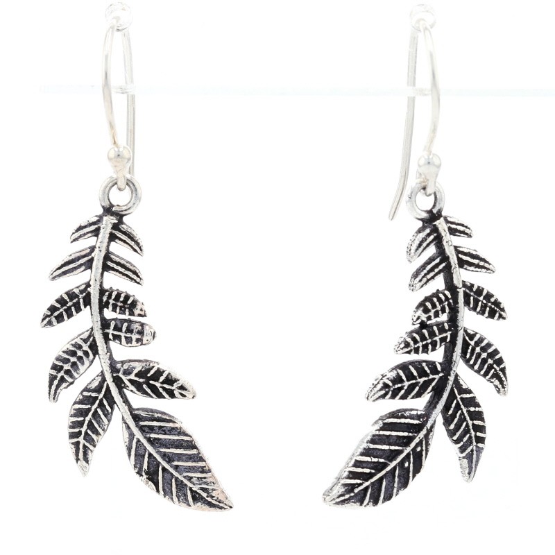 Sterling Silver Feather Leaf Dangle Earrings - 92… - image 1