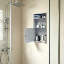 Bathroom Shower Niche 12x24 Silver Grey Stainless Steel Recessed Vertical