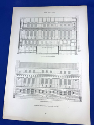 1925 Architectural Print - Bank of Montreal, Canada ~ Section Main Banking Room