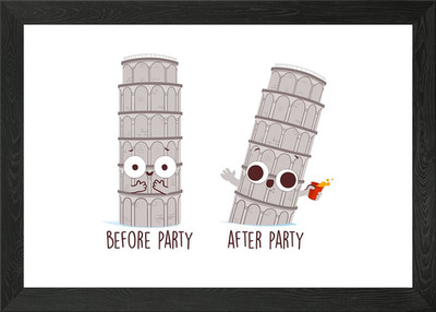 Vorher Nachher Party Gerahmtes Wandbild Poster Leinwanddruck Bild
