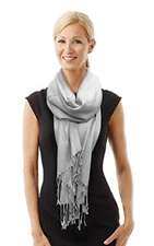 PASKMLNA Beautiful Solid Colors Luxurious Pashmina Scarf #28 Silver Grey