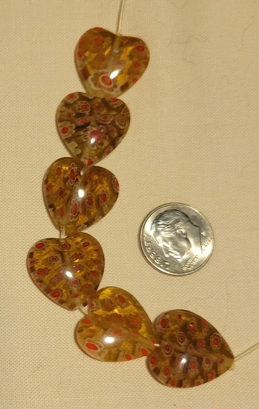 L788 18mm millefiore glass heart beads. will combine to save on shipping 