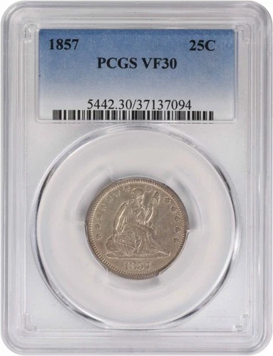 1857 Liberty Seated Silver Quarter VF30 PCGS