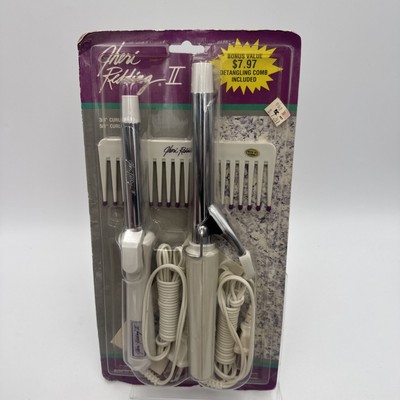 Jheri Redding 2 - 3/4  & 5/8  Curling 1990's Iron 2-Pack W/ Comb NOS