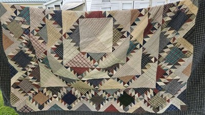Vintage Handmade Patchwork Triangle Quilt Multi Color Rustic X Large 94 X 102