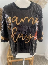 Simply Southern Game Day Sequin Shirt Top Tee Black Crew Short Sleeve Small S